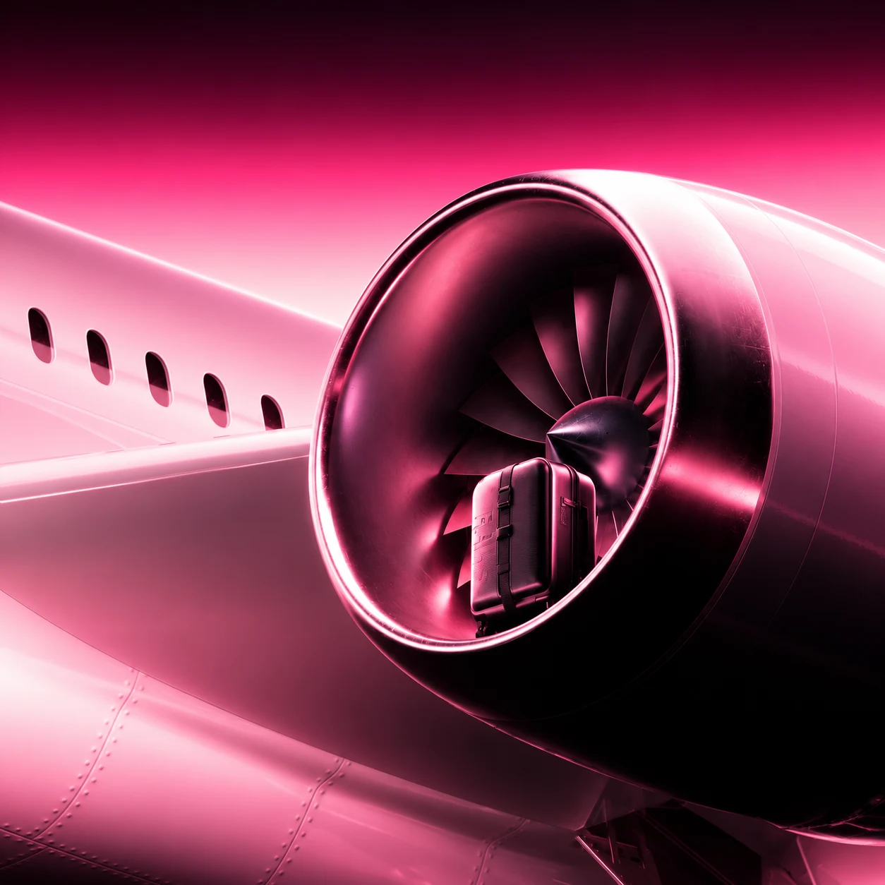 Sculptural pink aircraft engine