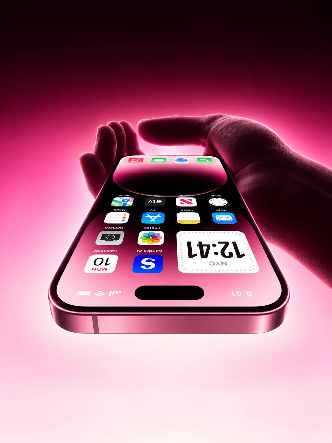 Pink smartphone with tactile colourful application icons