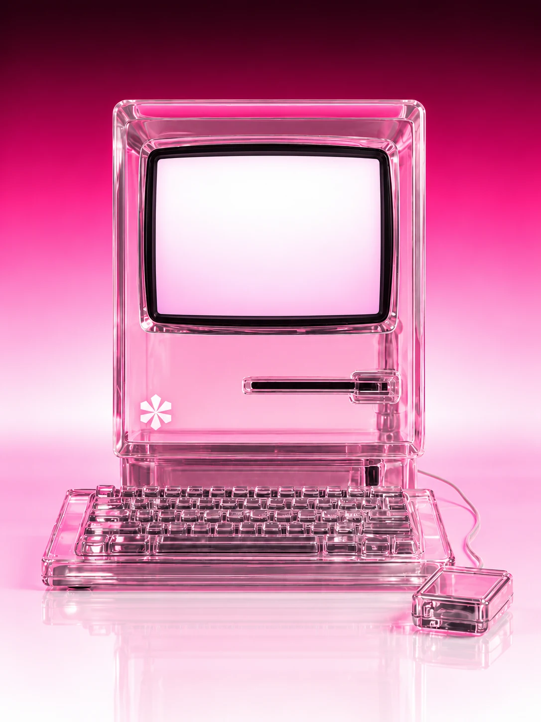 Transparent pink desktop computer