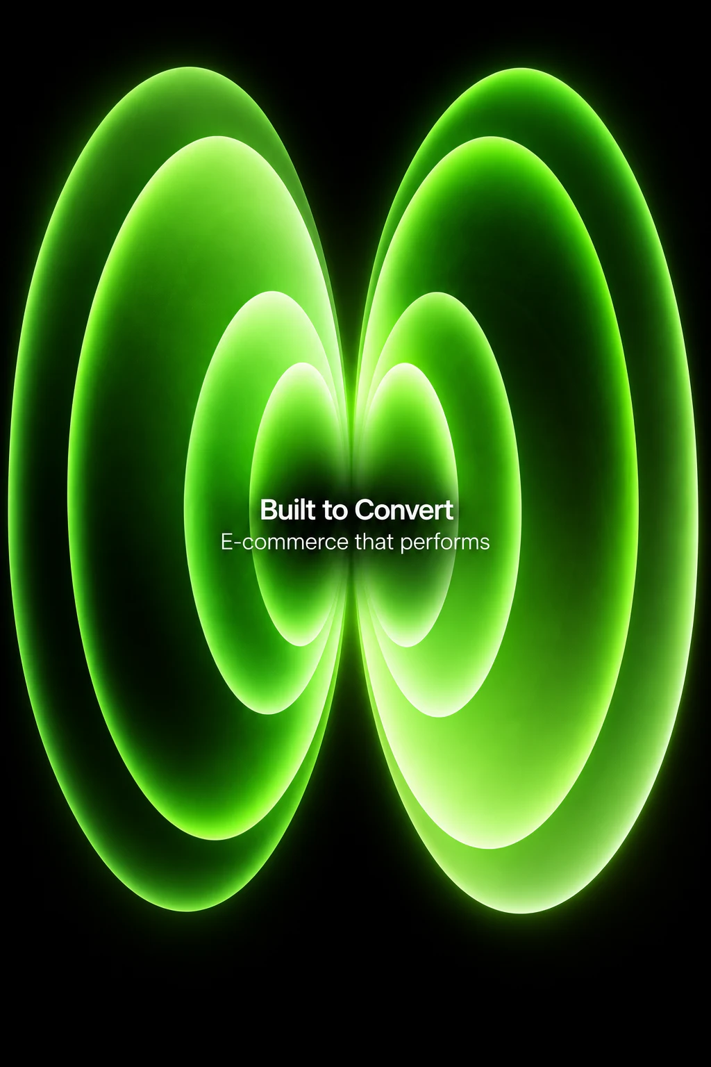 Sculptural green rings enclosing Built to Convert
