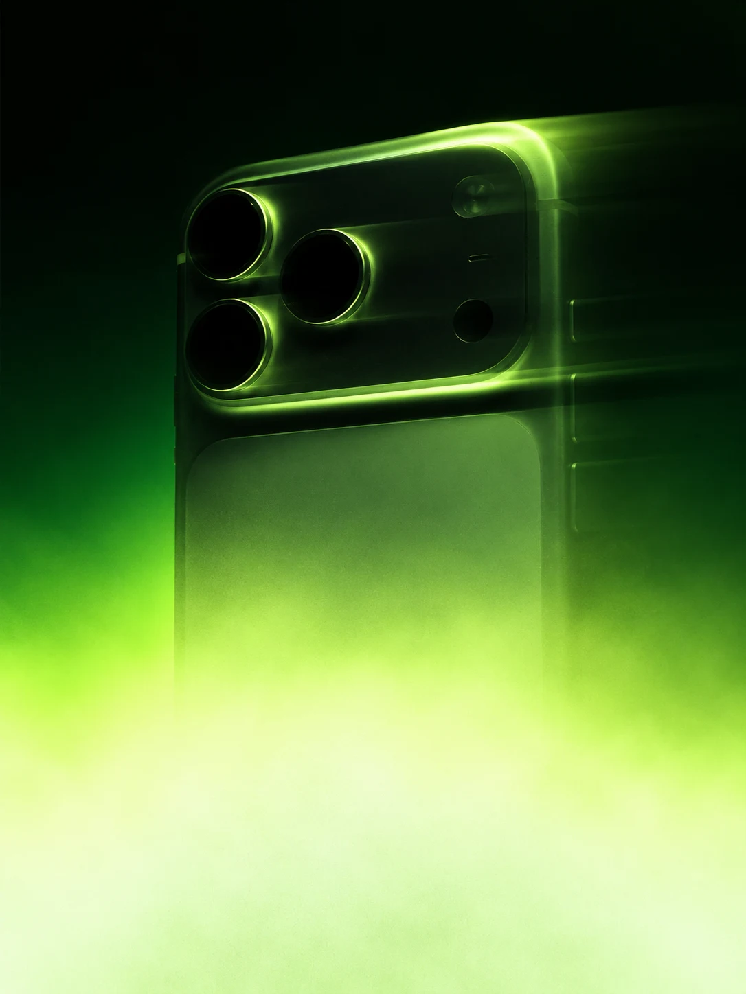 Green phone camera emerging through soft light