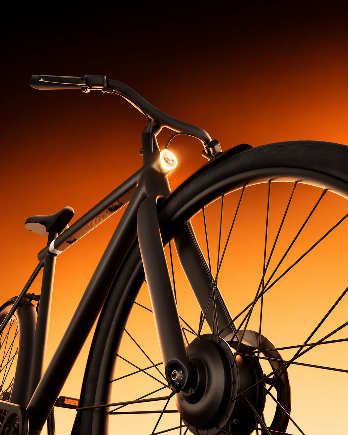 Orange-lit bicycle engineering detail