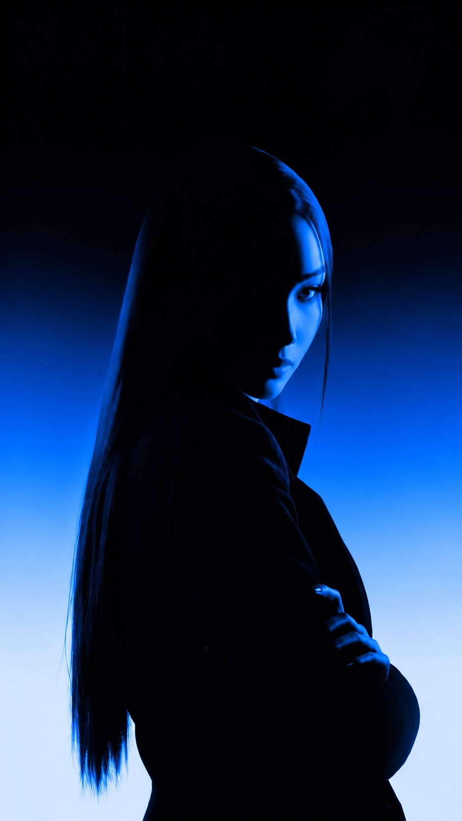 Portrait in deep blue light