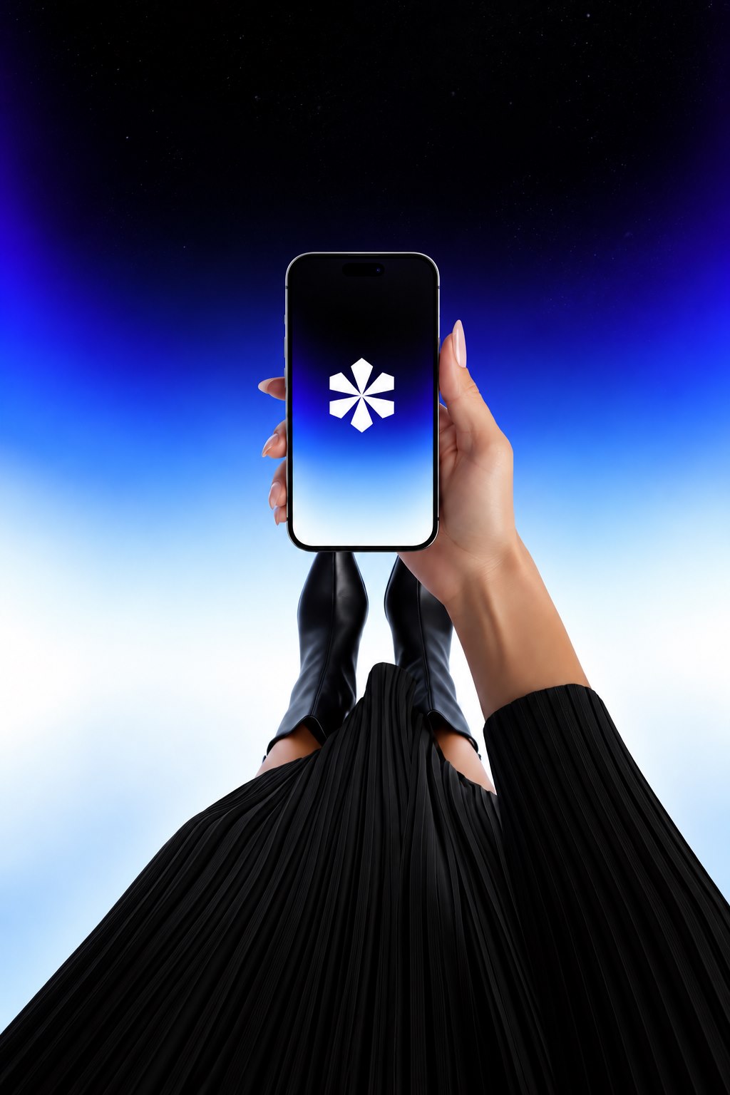 The complete phone and fashion editorial composition